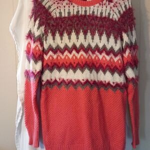 Women's Patterned Sweater - Pink and White